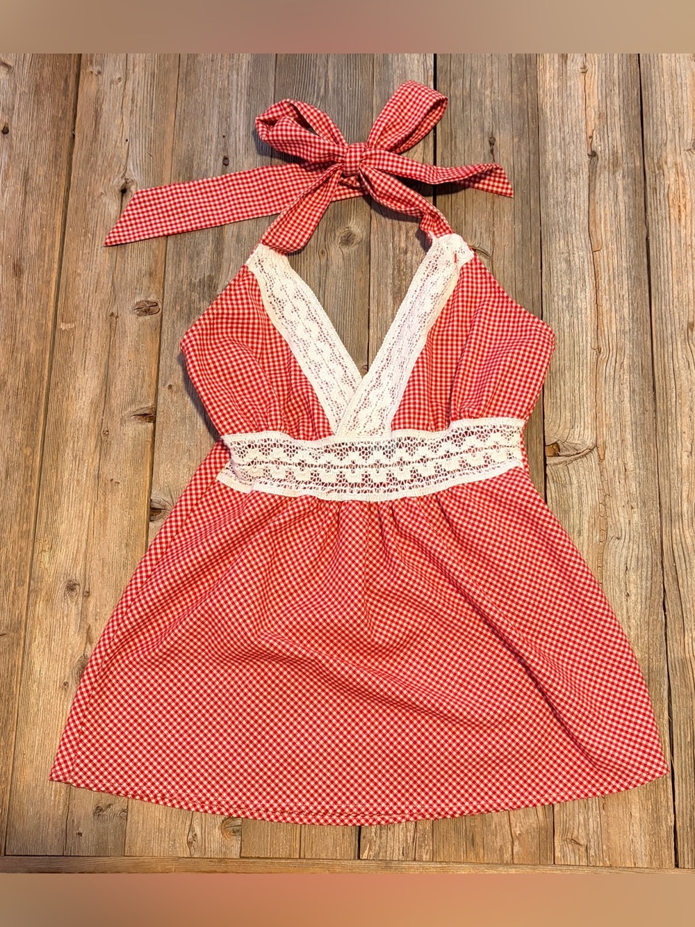 Brother Red and White Gingham Fabric with Blue Label